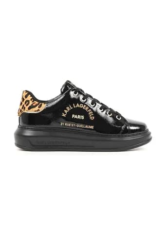 KARL LAGERFELD ΠΑΠΟΥΤΣΙΑ SNEAKERS KAPRI ΛΟΥΣΤΡΙΝΙ ΛΕΟΠΑΡ ΛΕΠΤΟΜΕΡΕΙΑ LOGO ΜΑΥΡΟ
