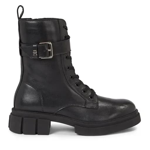Γυναικεία Δερμάτινα Αρβυλάκια Tommy Hilfiger Bikerboot FW0FW07322 BDS Μαύρα