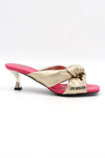 LOVE MOSCHINO ΠΑΠΟΥΤΣΙΑ MULES LOGO XΡΥΣΟ/ΦΟΥΞΙΑ