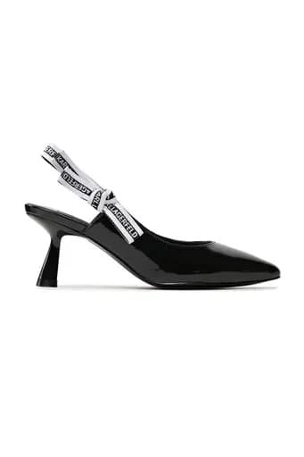 KARL LAGERFELD ΠΑΠΟΥΤΣΙΑ MULES RIBBON SLING ΛΟΥΣΤΡΙΝΙ LOGO ΜΑΥΡΟ