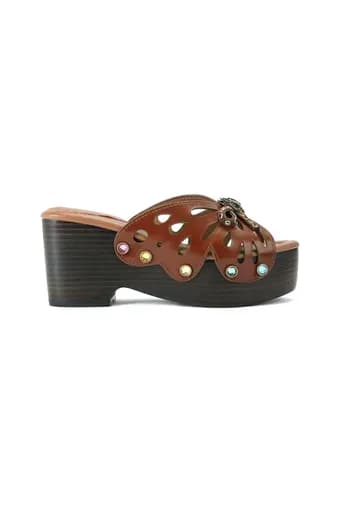 KURT GEIGER ΠΑΠΟΥΤΣΙΑ ΠΑΝΤΟΦΛΕΣ BUTTERFLY WEDGE MULE ΧΑΝΤΡΕΣ LOGO ΚΑΦΕ ΣΚΟΥΡΟ