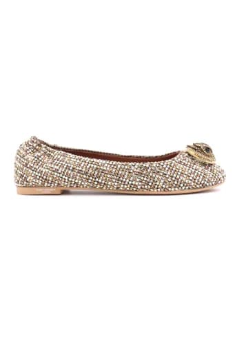 KURT GEIGER ΠΑΠΟΥΤΣΙΑ ΜΠΑΛΑΡΙΝΕΣ CHELSEA BALLERINA ΣΤΡΑΣ LOGO ΜΠΕΖ ΧΡΥΣΟ