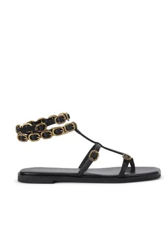 KURT GEIGER ΠΑΠΟΥΤΣΙΑ ΣΑΝΔΑΛΙΑ REGENT FLAT GLADIATOR LOGO ΜΑΥΡΟ