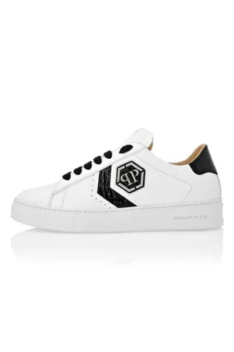 PHILIPP PLEIN ΠΑΠΟΥΤΣΙΑ SNEAKERS LO-TOP CROCCO PRINTED ARROW FORCE LOGO ΛΕΥΚΟ-ΜΑΥΡΟ