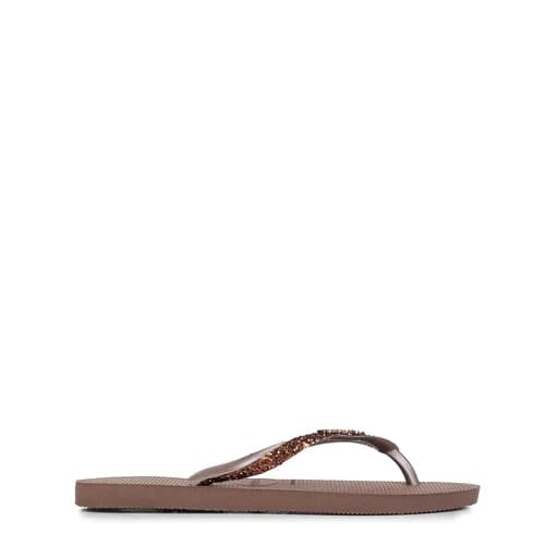 Σαγιονάρες γυναικείες Havaianas Καφέ Σκούρο 4146975-0727 Havaianas Slim Glitter II 262