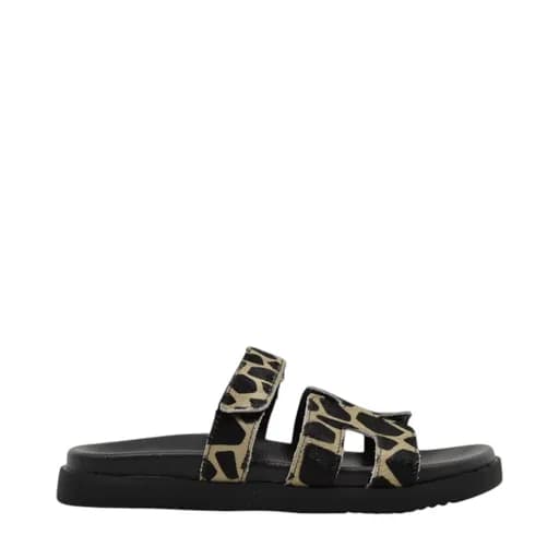 Γυναικείες παντόφλες Seven 003-03R BLACK BEIGE GIRAFFE PONY U430R00328C6 λεοπάρ δέρμα