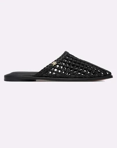 TOMMY HILFIGER HILFIGER LEATHER FLAT MULE FW0FW09280-BDS Black