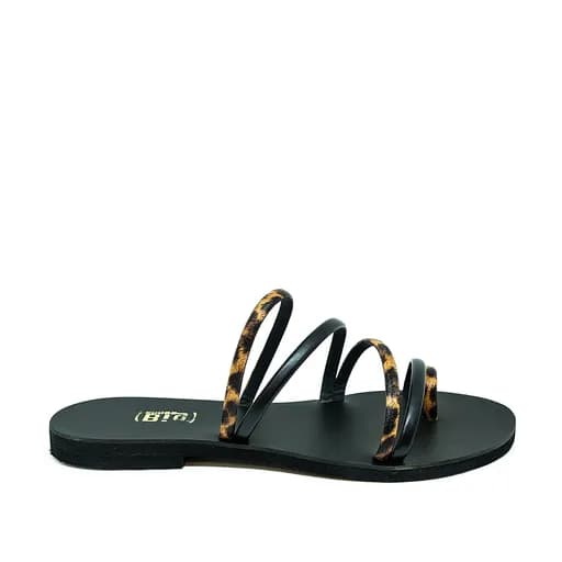 Bigshoes GA0116-N01/20 Δερμάτινο Σανδάλι Μαύρο Λεοπάρ