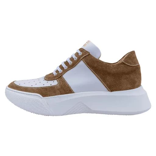 Designer Λευκα Sneakers με Καφέ Σουέντ Λεπτομέρειες
