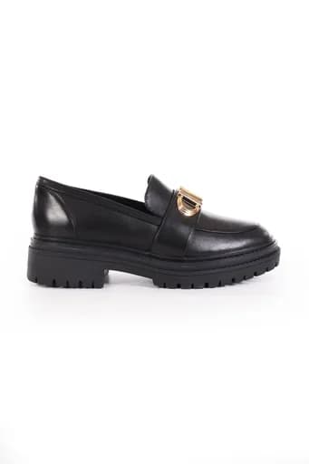MICHAEL KORS ΠΑΠΟΥΤΣΙΑ ΜΟΚΑΣΙΝΙΑ PARKER LUG LOAFER LOGO ΧΡΥΣΟ ΜΑΥΡΟ