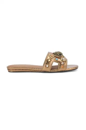 KURT GEIGER ΠΑΠΟΥΤΣΙΑ ΠΑΝΤΟΦΛΕΣ EAGLE CUT OUT FLAT SDL ΧΑΝΤΡΕΣ ΣΧΕΔΙΑ LOGO MΠΡΟΝΖΕ