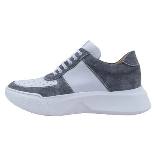 Designer Λευκα Sneakers με Γκρι Σουέντ Λεπτομέρειες