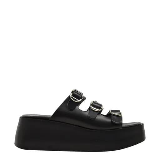 Γυναικείες παντόφλες/flatforms Piedini 2033 μαύρο δέρμα