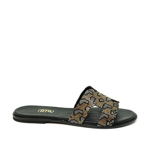 Bigshoes GA0209-06 Δερμάτινo Σανδάλι Μαύρο Χρυσό