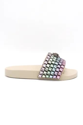 KURT GEIGER ΠΑΠΟΥΤΣΙΑ ΠΑΝΤΟΦΛΕΣ MEENA EAGLE JEWEL ΜΕΤΑΛΛΙΚΕΣ ΠΕΤΡΕΣ ΠΟΛΥΧΡΩΜΕΣ LOGO ΜΠΕΖ