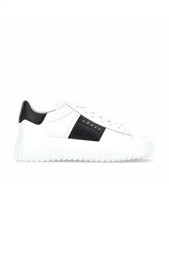 HOGAN ΠΑΠΟΥΤΣΙΑ SNEAKERS H-STRIPES ALLACCIATO BANDA ΔΕΡΜΑ ΛΕΥΚΟ-ΜΑΥΡΟ