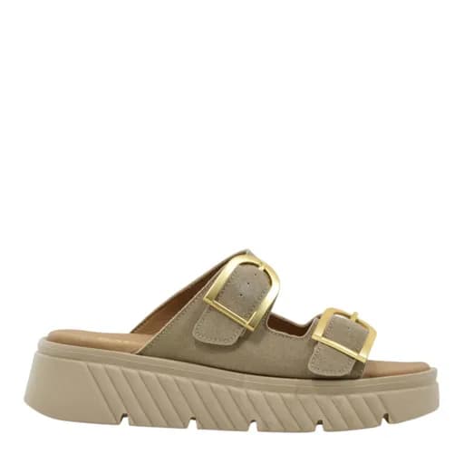 Γυναικείες παντόφλες/flatforms Ragazza 01250 μπεζ δέρμα καστόρ
