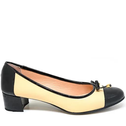 Bigshoes MX1627-01/13 Δερμάτινη Γόβα Μαύρο Μπεζ 5cm