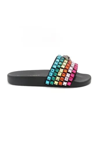 KURT GEIGER ΠΑΠΟΥΤΣΙΑ ΠΑΝΤΟΦΛΕΣ MEENA EAGLE JEWEL ΜΕΤΑΛΛΙΚΕΣ ΠΕΤΡΕΣ ΠΟΛΥΧΡΩΜΕΣ LOGO MAYΡΟ