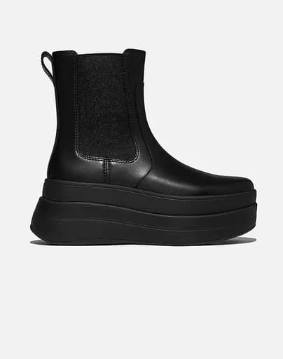 FIT FLOP F-MODE STACK CHELSEA BOOT - LEATHER E2J-090-ALL BLACK Black