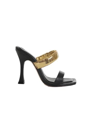 SCHUTZ ΠΑΠΟΥΤΣΙΑ MULES XΡΥΣΟ ΛΟΥΡΑΚΙ ΜΑΥΡΟ