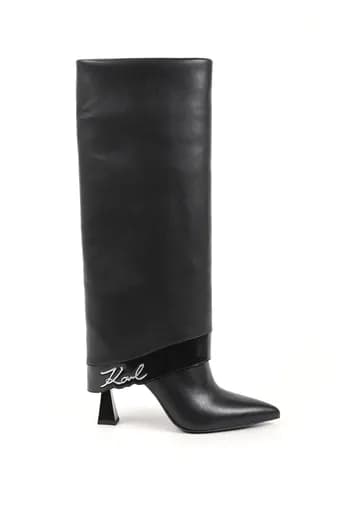 KARL LAGERFELD ΠΑΠΟΥΤΣΙΑ MΠΟΤΕΣ DEBUTANTE FOLD DOWN HI LEG BOOT METAΛΛΙΚΟ LOGO ΜΑΥΡΟ