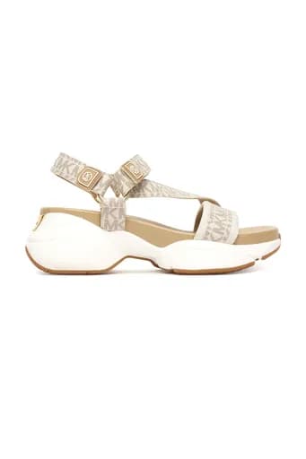 MICHAEL KORS ΠΑΠΟΥΤΣΙΑ ΠΕΔΙΛΑ BOWIE SANDAL ALL OVER LOGO ΜΠΕΖ