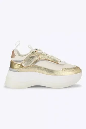 KURT GEIGER ΠΑΠΟΥΤΣΙΑ SNEAKERS KENSINGTON PUMP LOGO ΧΡΥΣΟ / ΛΕΥΚΟ