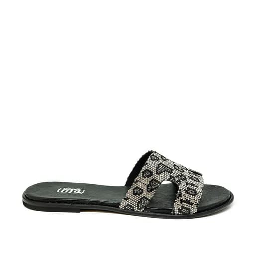 Bigshoes GA0209-04 Δερμάτινo Σανδάλι Μαύρο Ασημί