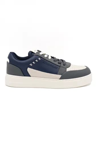 EMPORIO ARMANI ΠΑΠΟΥΤΣΙΑ SNEAKERS LOGO ΜΠΛΕ-ΛΕΥΚΟ-ΓΚΡΙ