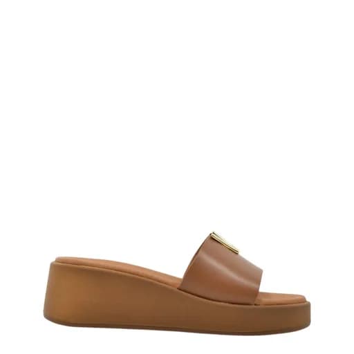 Γυναικείες παντόφλες/flatforms Ragazza 01152 ταμπά δέρμα