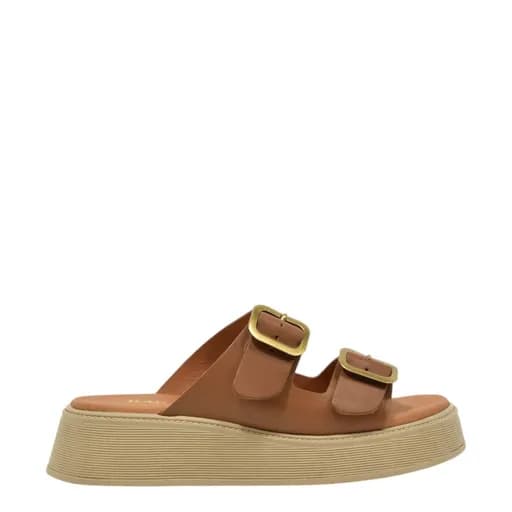 Γυναικείες παντόφλες/flatforms Ragazza 01236 ταμπά δέρμα