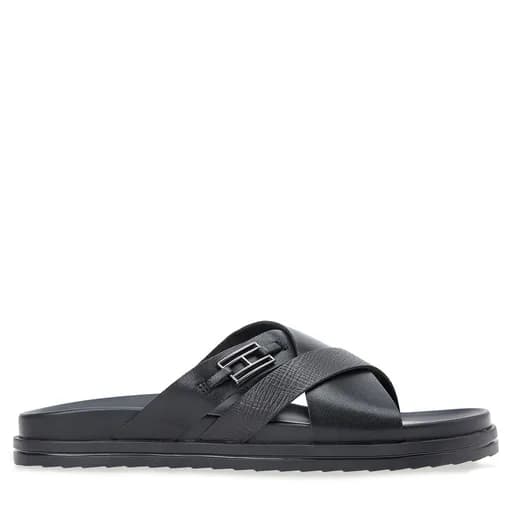 Ανδρικές Δερμάτινες Παντόφλες Μαύρες Tommy Hilfiger FM0FM05753-BDS