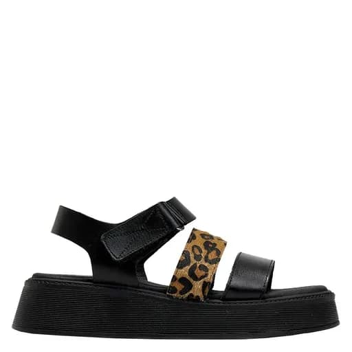 Γυναικεία Ανατομικά Δερμάτινα Flatforms Ragazza 01227 Μαύρο/Λεοπάρ