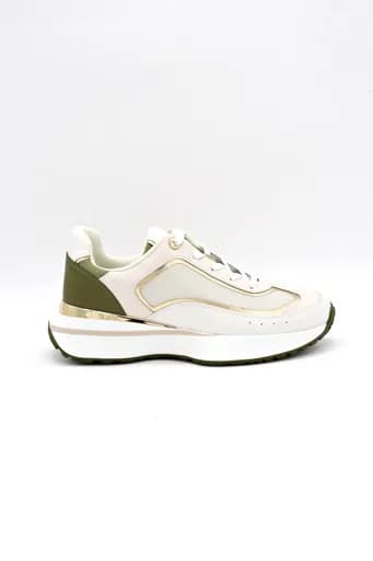 MICHAEL KORS ΠΑΠΟΥΤΣΙΑ SNEAKERS ΑRI TRAINER LOGO EΚΡΟΥ/ΛΑΔΙ