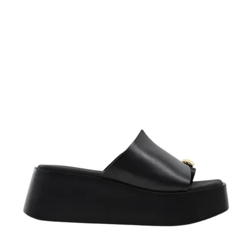 Γυναικείες παντόφλες/flatforms Ragazza 01215 μαύρο δέρμα