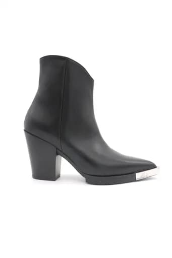 KARL LAGERFELD ΠΑΠΟΥΤΣΙΑ MΠΟΤΑΚΙΑ KOWBOY ZIP ANKLE BOOT ΦΕΡΜΟΥΑΡ METAΛΛΙΚΟ LOGO ΜΑΥΡΟ