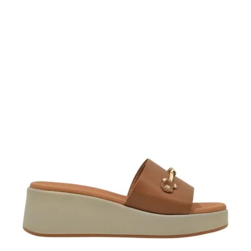 Γυναικείες παντόφλες/flatforms Ragazza 01134 ταμπά δέρμα