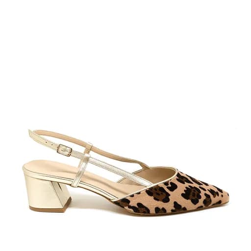 Bigshoes MX22136 Δερμάτινη Γόβα Χρυσό Λεοπάρ 5.5cm