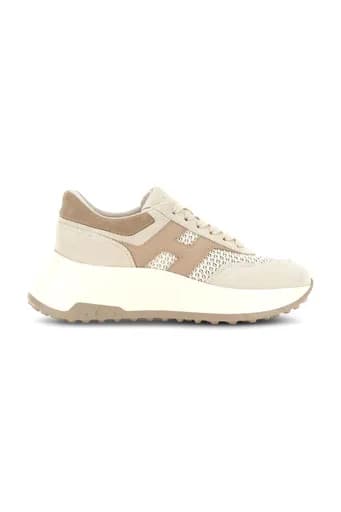 HOGAN ΠΑΠΟΥΤΣΙΑ SNEAKERS ALLACCIATO TESSUTO LOGO ΕΚΡΟΥ-ΜΠΕΖ