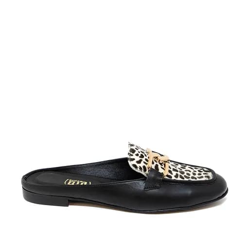 Bigshoes GA1150-01/29 Δερμάτινο Mule Μαύρο Leopar