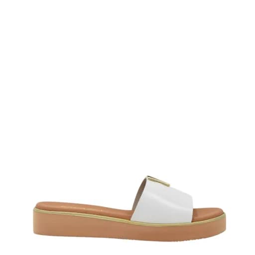 Γυναικείες παντόφλες/flatforms Ragazza 01085 λευκό δέρμα