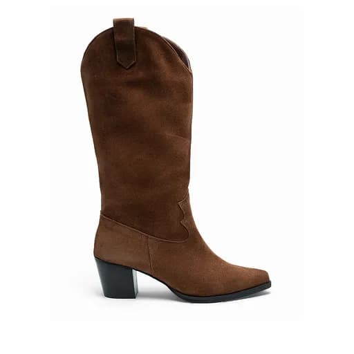 Bigshoes MX9126-05 Δερμάτινη Μπότα 6cm Καφέ