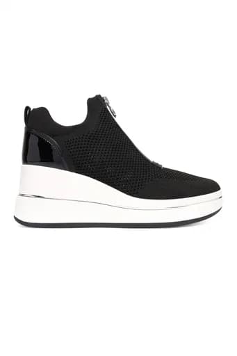 MICHAEL KORS ΠΑΠΟΥΤΣΙΑ SNEAKERS EMMY WEDGE ZIP SLIP ON ΦΕΡΜΟΥΑΡ LOGO ΛΕΥΚΟ/ΜΑΥΡΟ