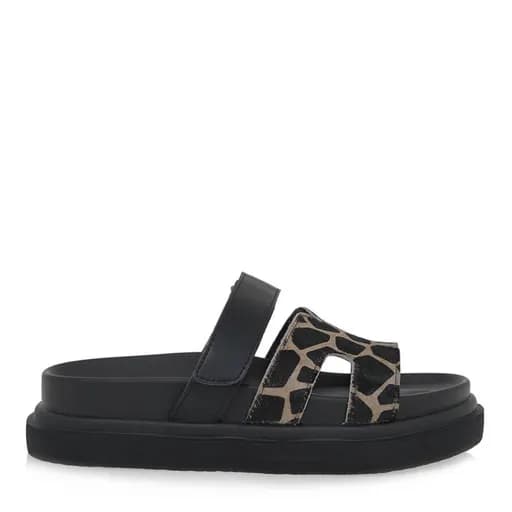 Γυναικεία Δερμάτινα Flatforms Exe HS53023-40V Μαύρο Giraffe Πονυ U403R34021L7