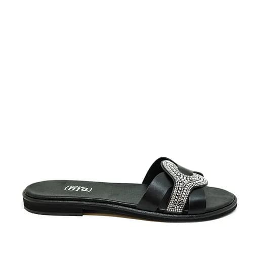 Bigshoes GA0220-01 Δερμάτινη Παντόφλα Mαύρη