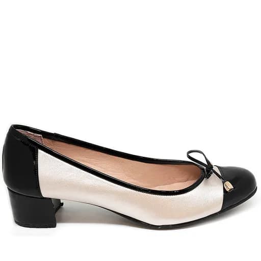Bigshoes MX1627-01/06 Δερμάτινη Γόβα Μαύρη Χρυσή 5cm