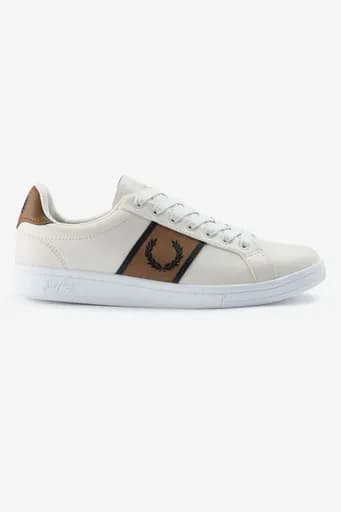 Fred Perry Ανδρικό Δερμάτινο Sneaker Leather Branded Webbing B6304-T35 Εκρού