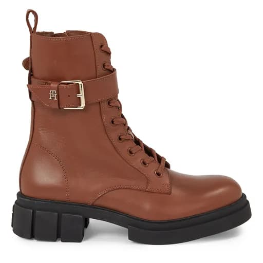 Γυναικεία Δερμάτινα Αρβυλάκια Tommy Hilfiger Bikerboot FW0FW07322 GTU Ταμπά