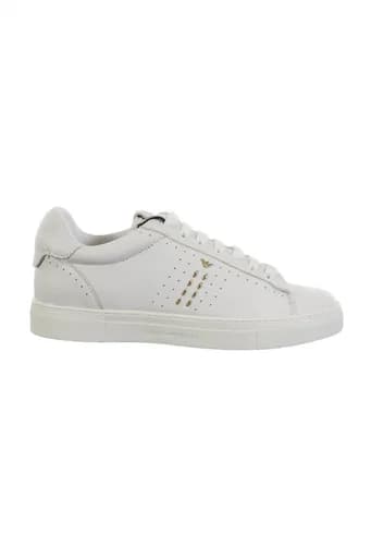 EMPORIO ARMANI ΠΑΠΟΥΤΣΙΑ SNEAKERS WOMAN LEATHER ΧΡΥΣΟ EAGLE ΛΕΥΚΟ